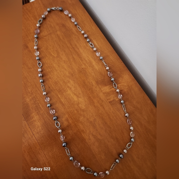 Premier Designs Beaded Multi-Strand Necklace Set in Gray and Blush Tones - Picture 2 of 3